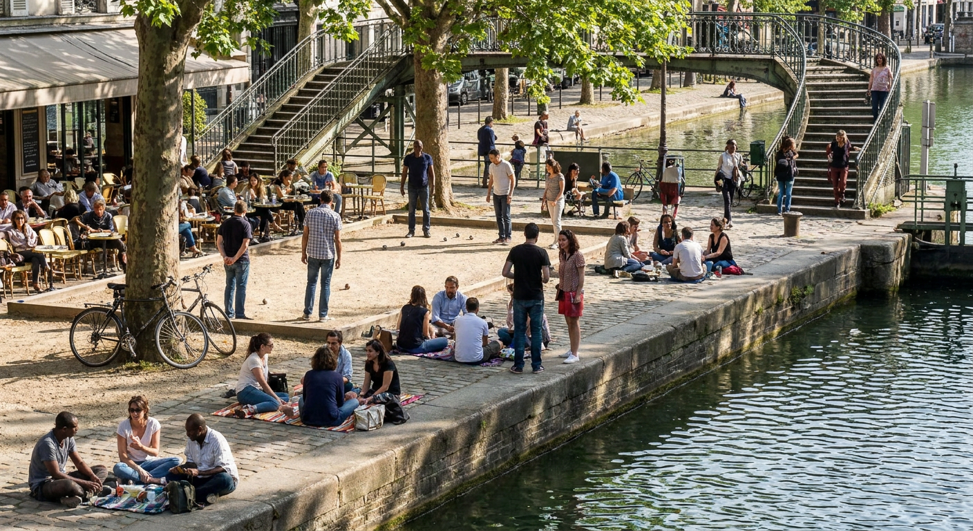 Canal Saint-Martin Transforms Through Seasons: Spring Picnics to Winter Lights