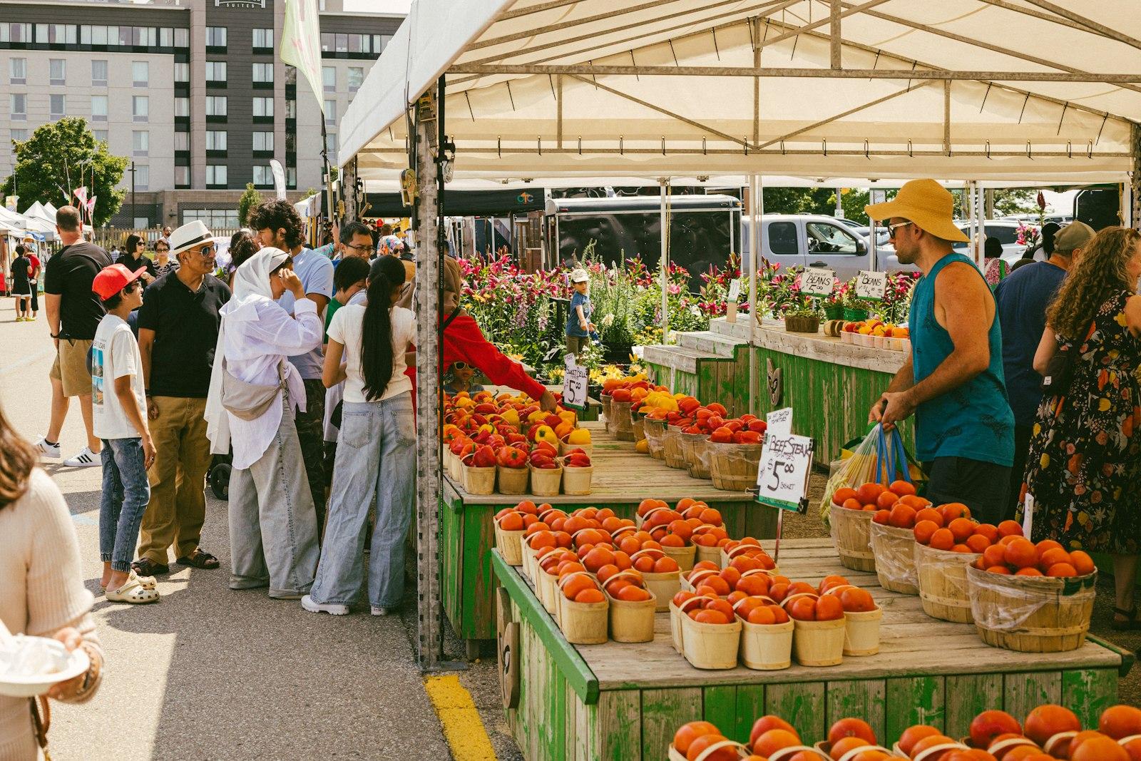 People Shopping at an Outdoor Farmers Market with Fresh Produce E3 9x Ee238
