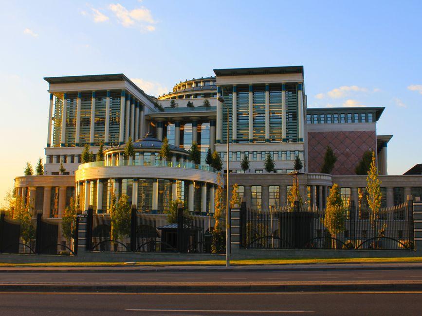 Modern Presidential Complex Building Facade on Sunset